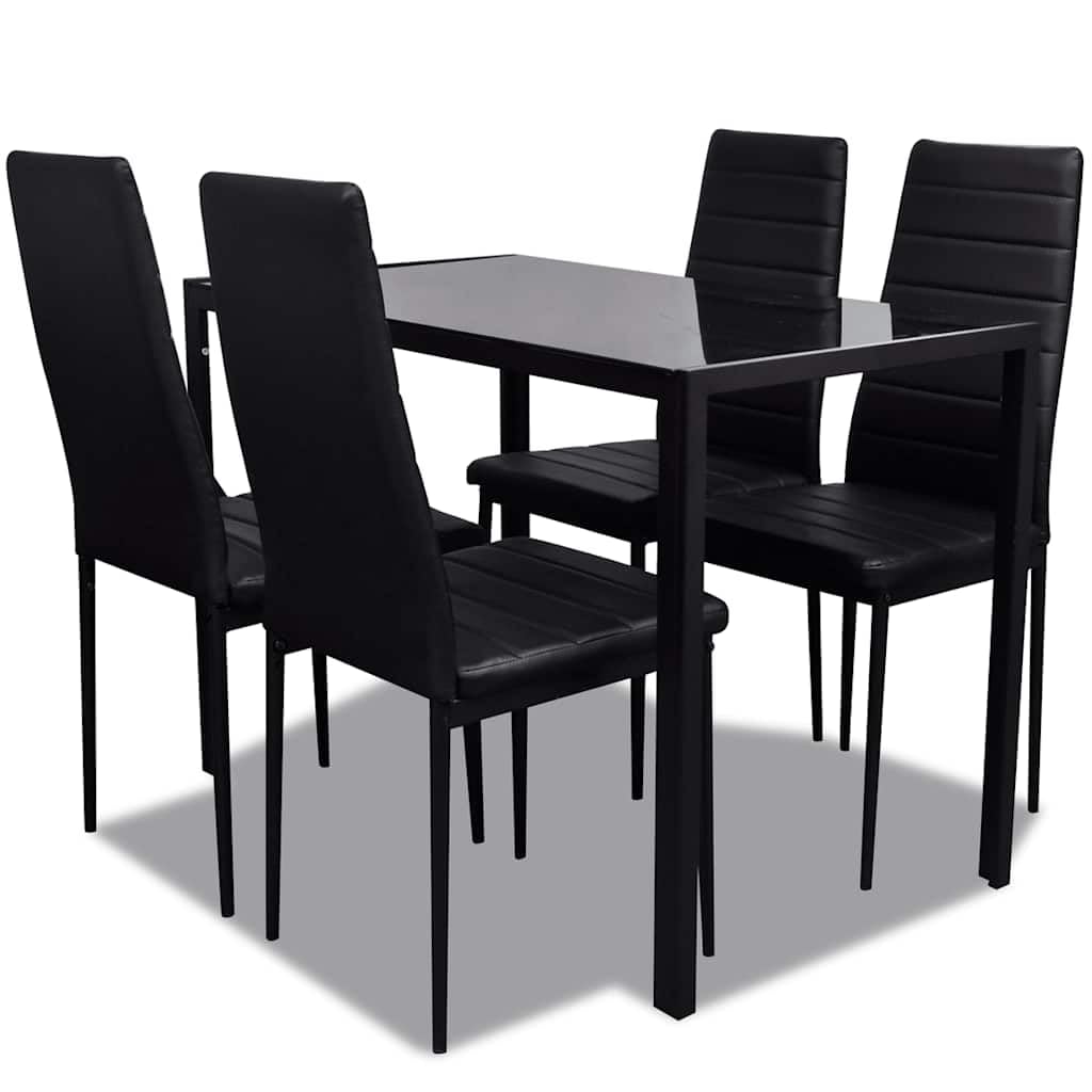 vidaXL Heim & Garten Essgruppe 5-tlg Schwarz Glas Kunstleder