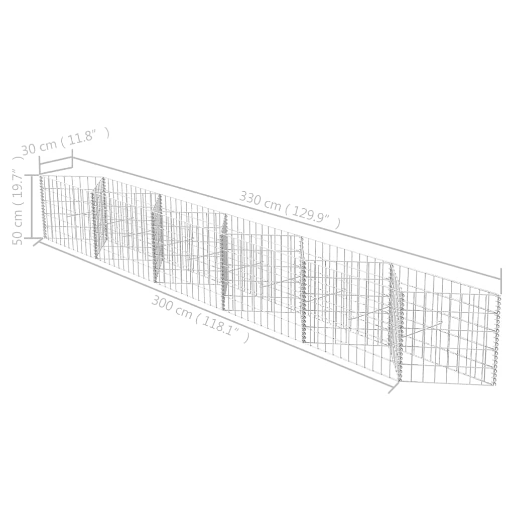 vidaXL Gabionenkorb Hochbeet Stahl 300x30x50 cm verzinkt