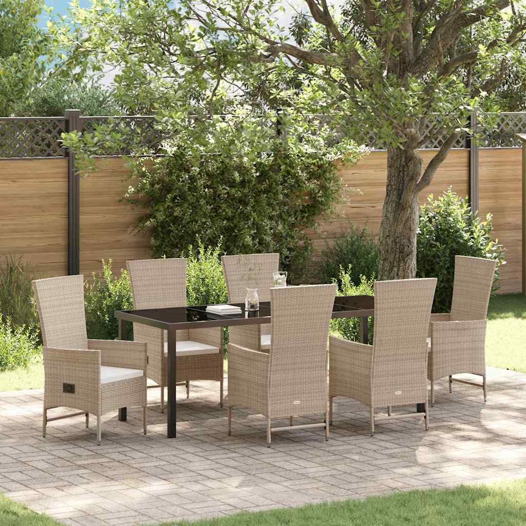vidaXL Heim & Garten Essgruppe Beige Poly-Rattan Glastisch