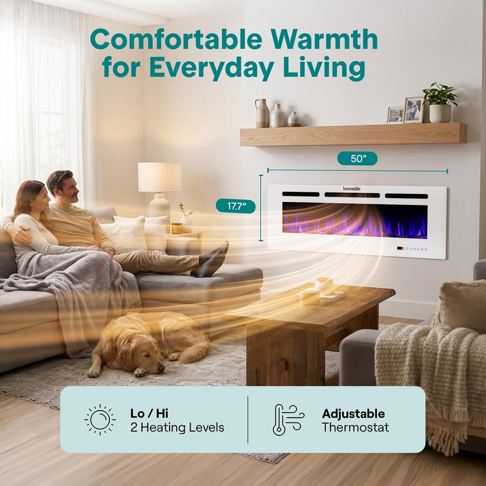 Serenelife Elektrokamin Weiß Wand 1500W LED WLAN App