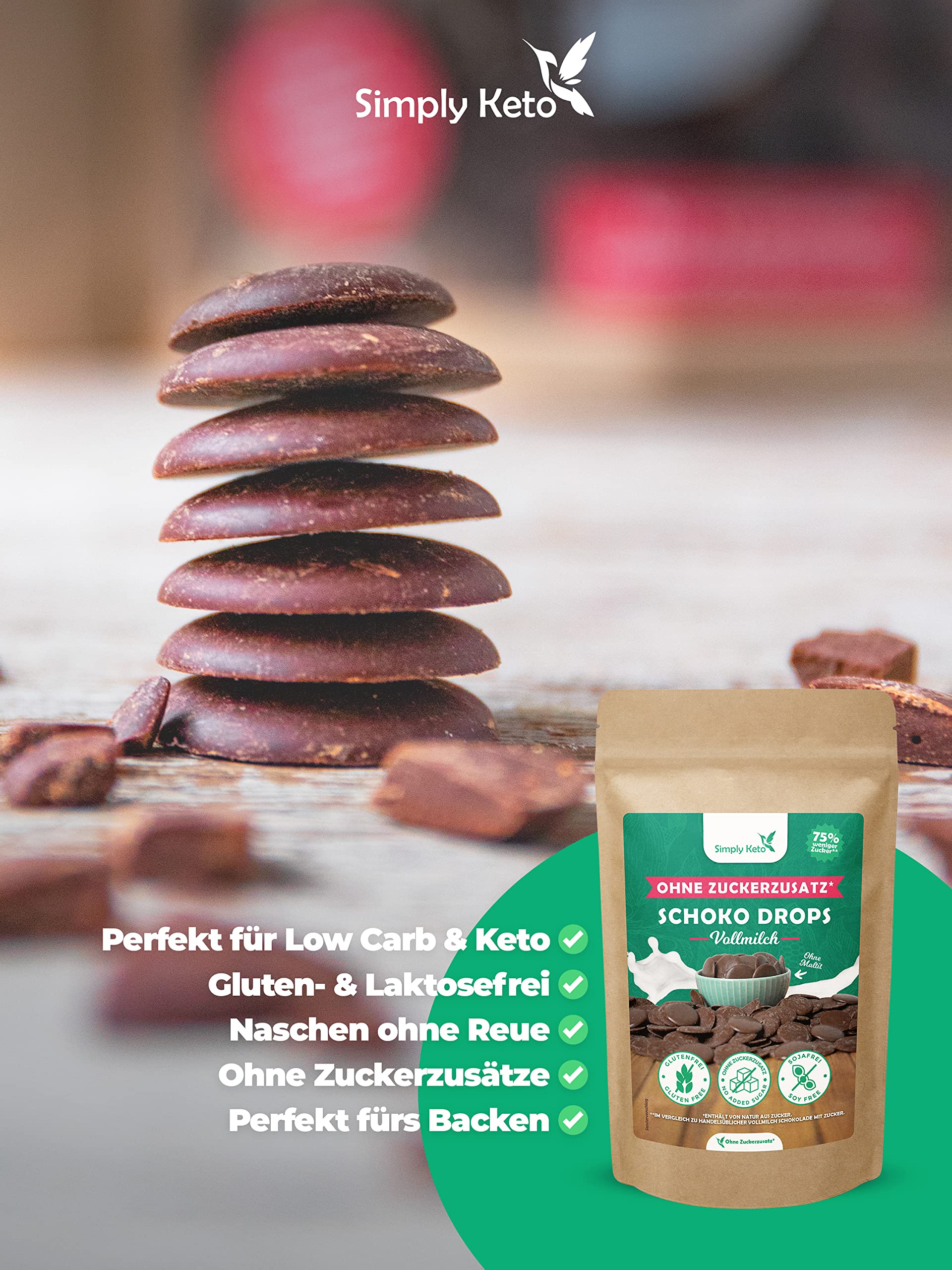 Simply Keto Schokodrops Vollmilch 200 g ohne Zuckerzusatz