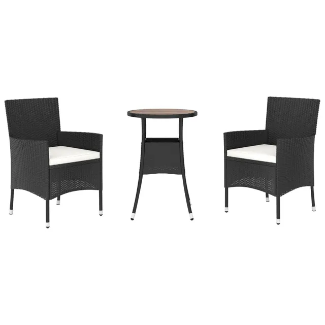 vidaXL Garten-Bistro-Set 3-tlg. Poly Rattan Schwarz-Creme