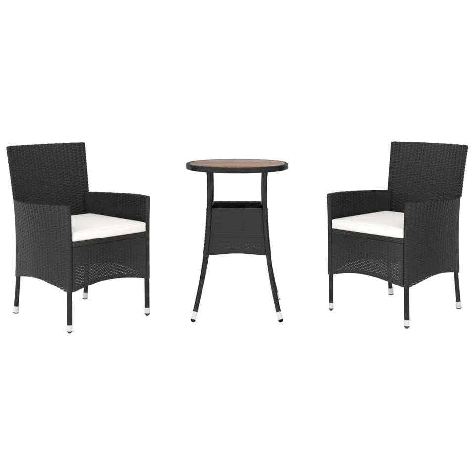vidaXL Garten-Bistro-Set 3-tlg. Poly Rattan Schwarz-Creme
