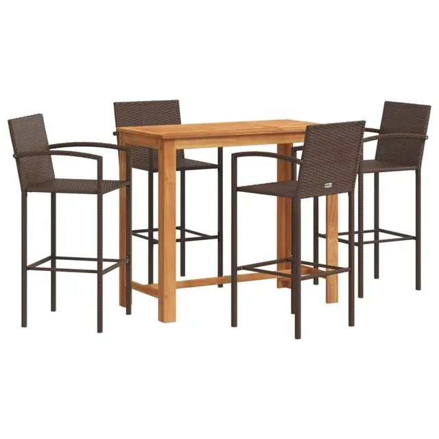vidaXL Gartenbar-Set 5-TLG. Braun Akazie Poly Rattan 4 Hocker