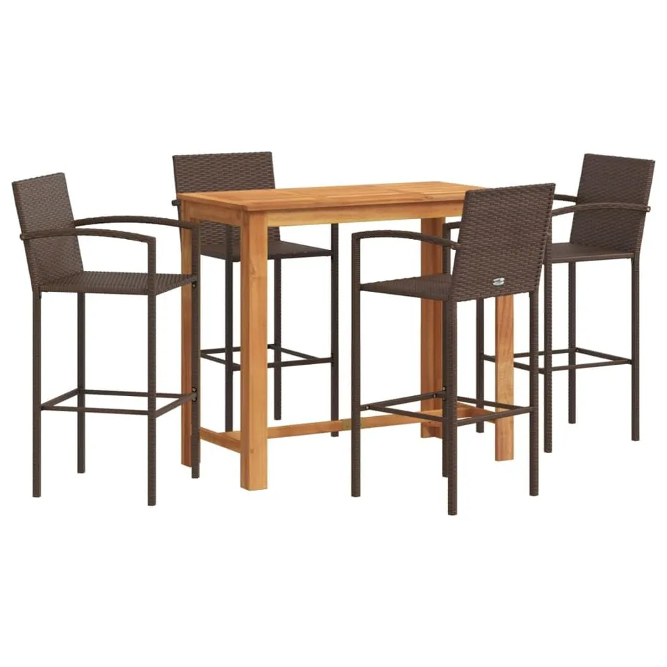 vidaXL Gartenbar-Set 5-TLG. Braun Akazie Poly Rattan 4 Hocker