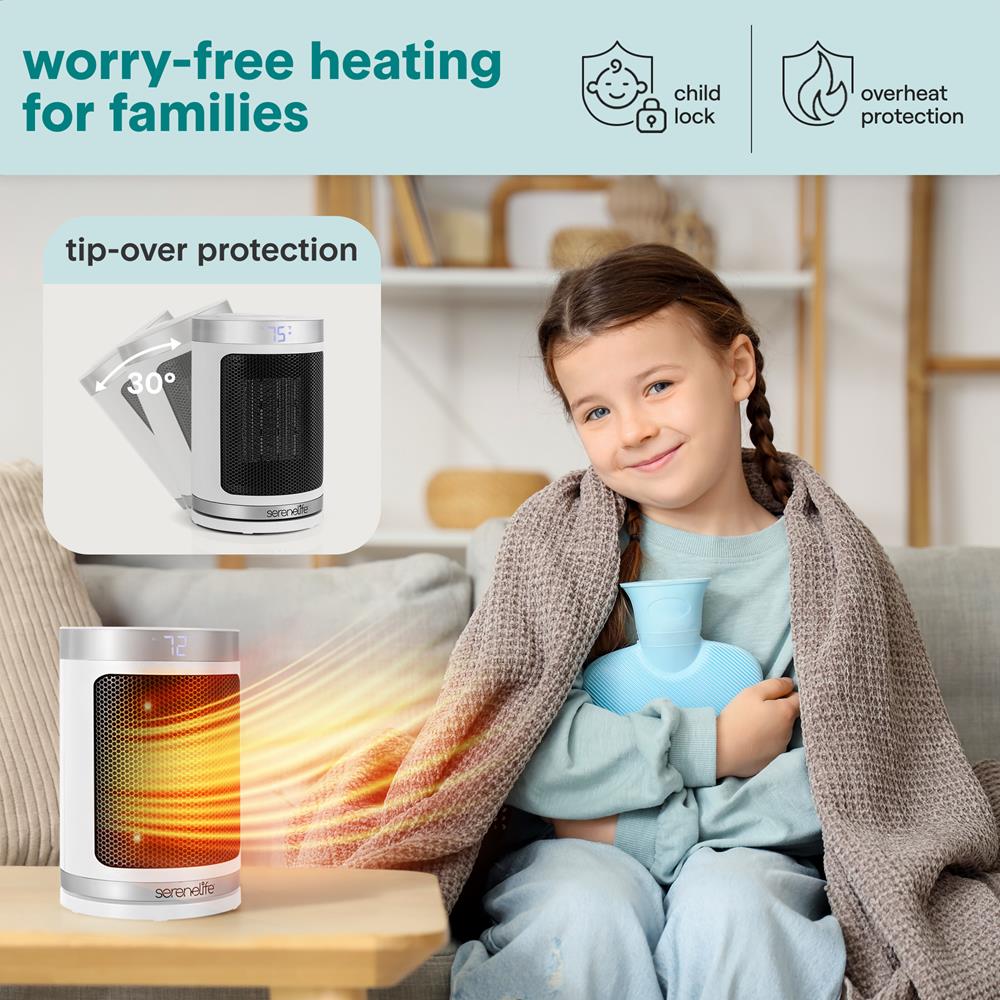 Serenelife Heizlüfter Keramik 1500W weiß mit WiFi Timer