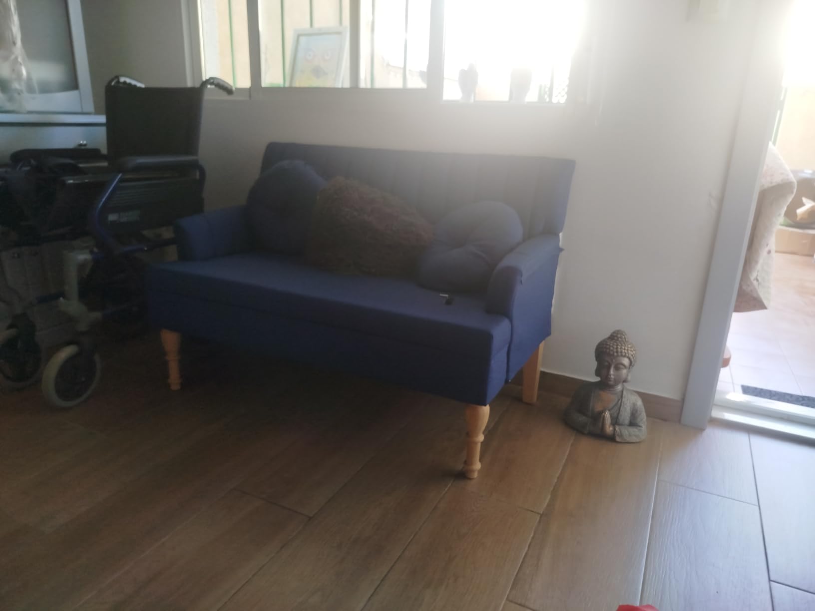vidaXL Möbel Sitzbank Hellgrau 113cm Stoff mit Kissen