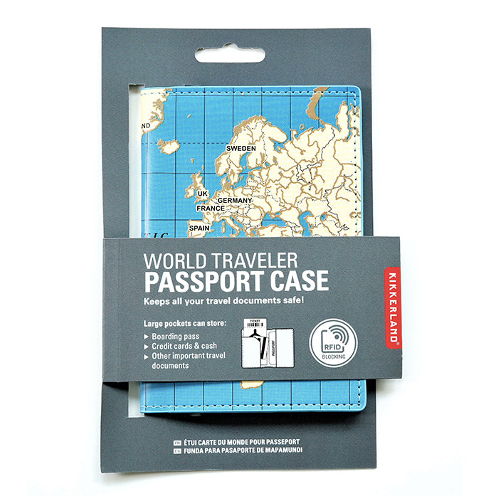 Kikkerland On-The-Go Reisepasshülle Weltkarte RFID Kunstleder