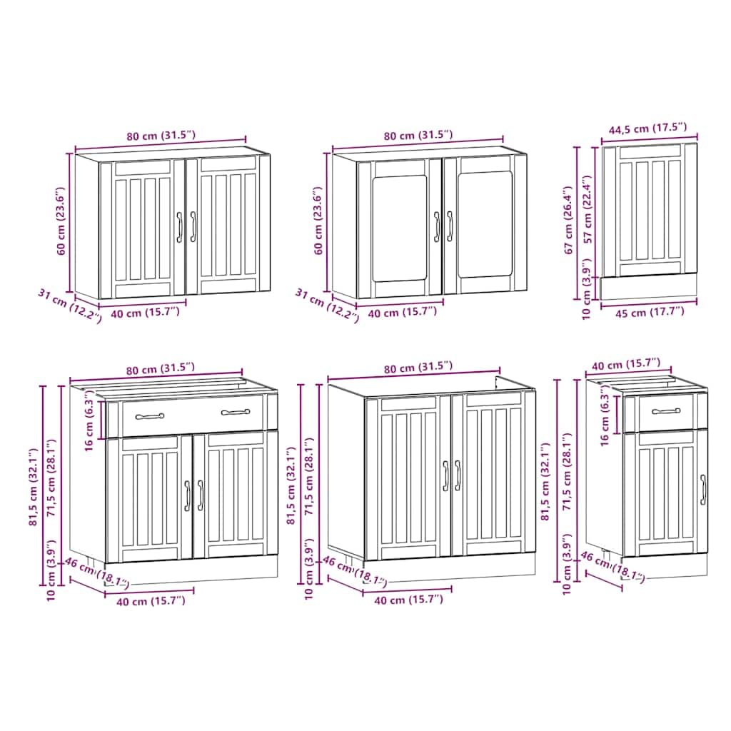 vidaXL Lucca Küchenschrank-Set 7-tlg. Betongrau Holzwerkstoff