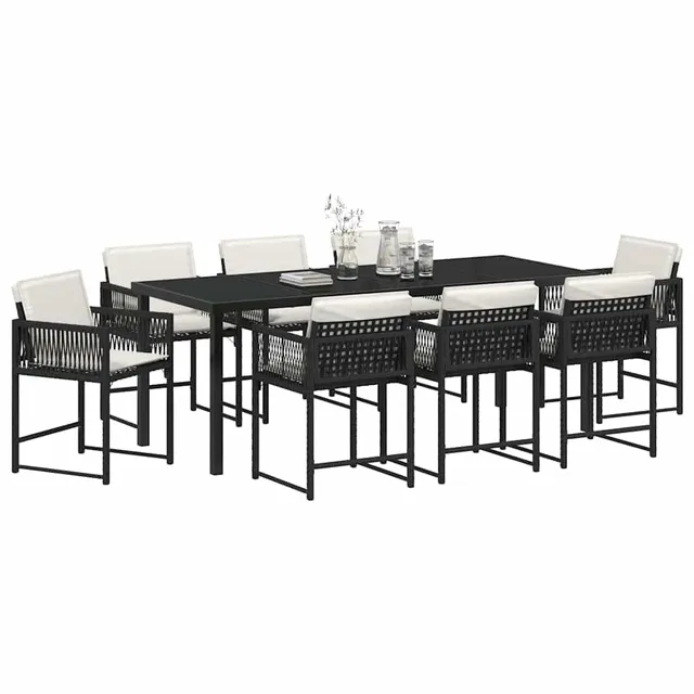 vidaXL Garten Essgruppe Schwarz Poly-Rattan Glas