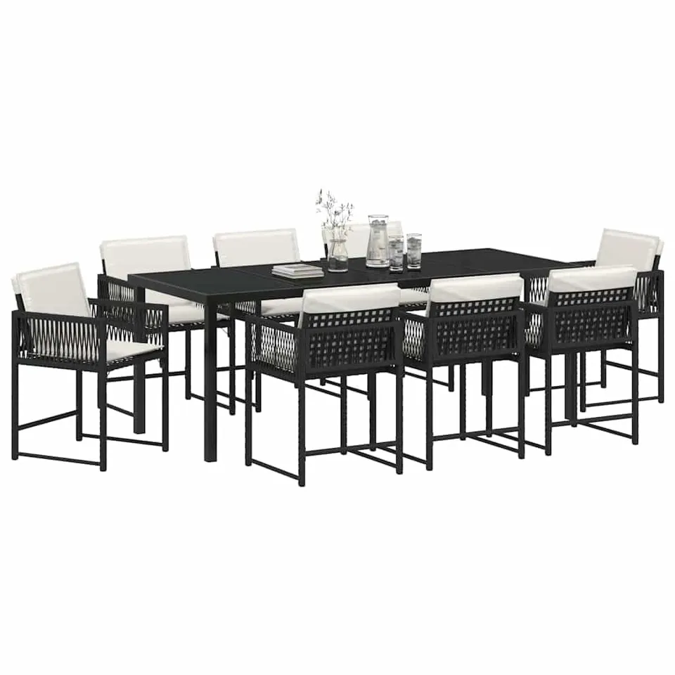 vidaXL Garten Essgruppe Schwarz Poly-Rattan Glas