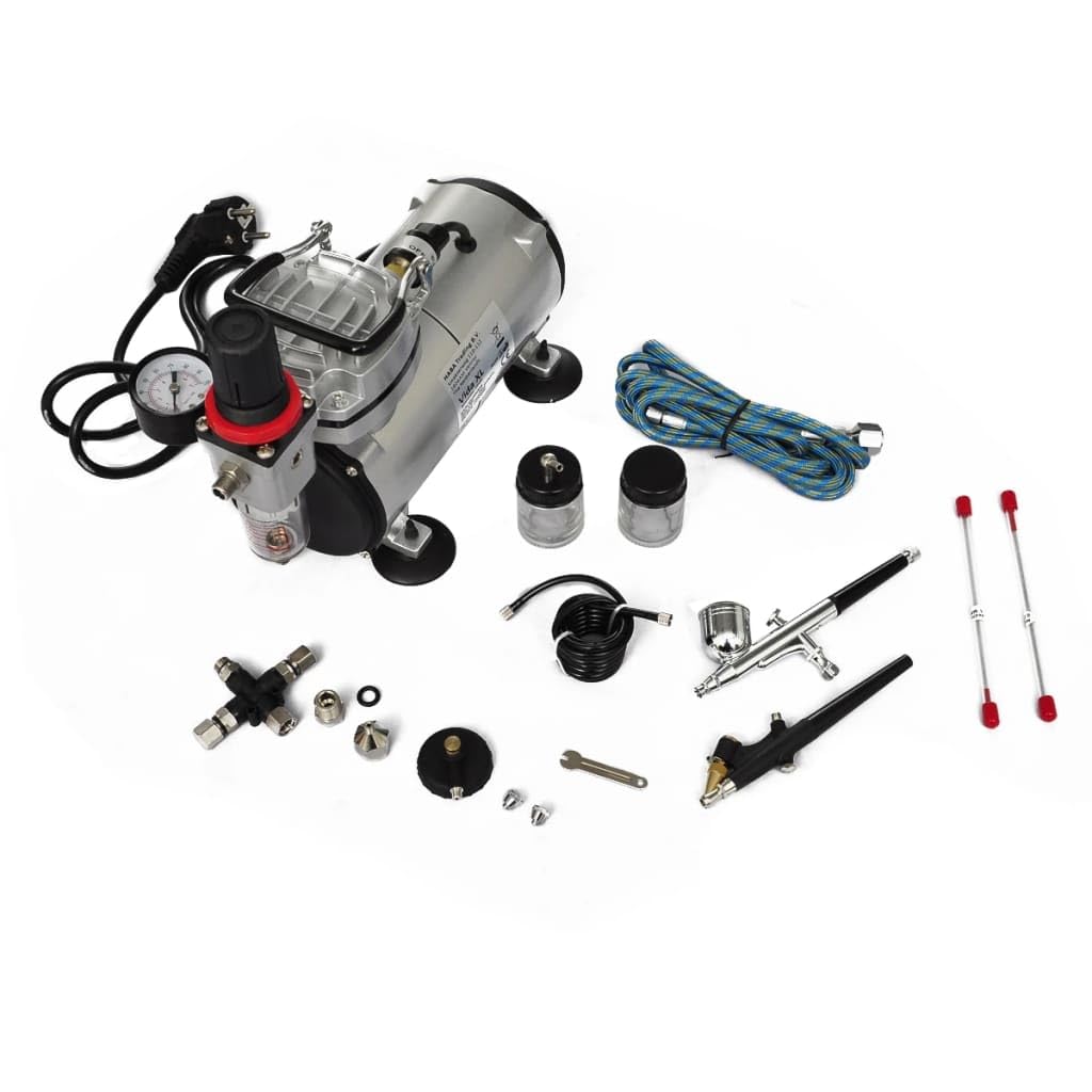 vidaXL Airbrush Profi Komplett-Set Kompressor 2 Pistolen