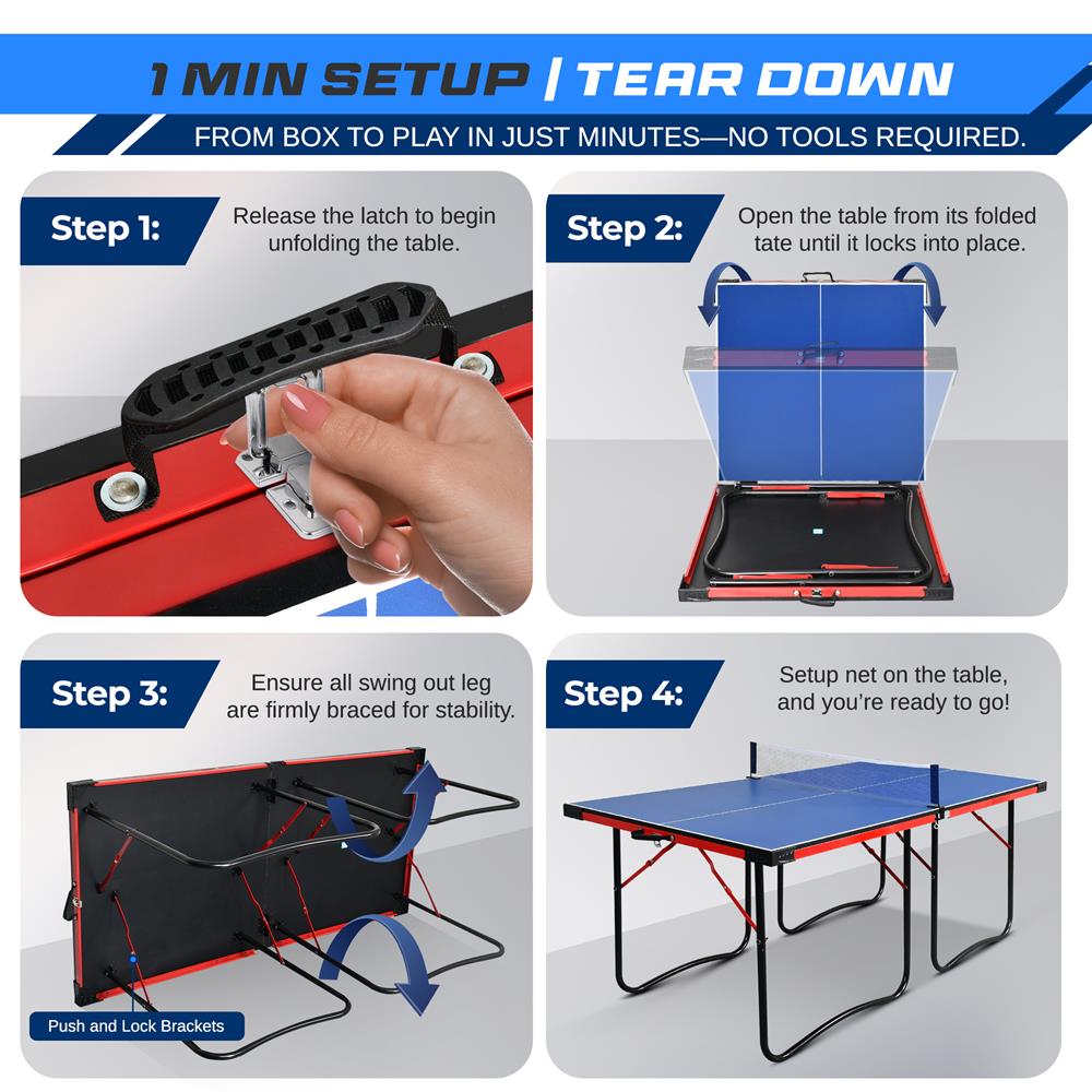 Serenelife Game Tables Tischtennisplatte 6x3 Blau klappbar