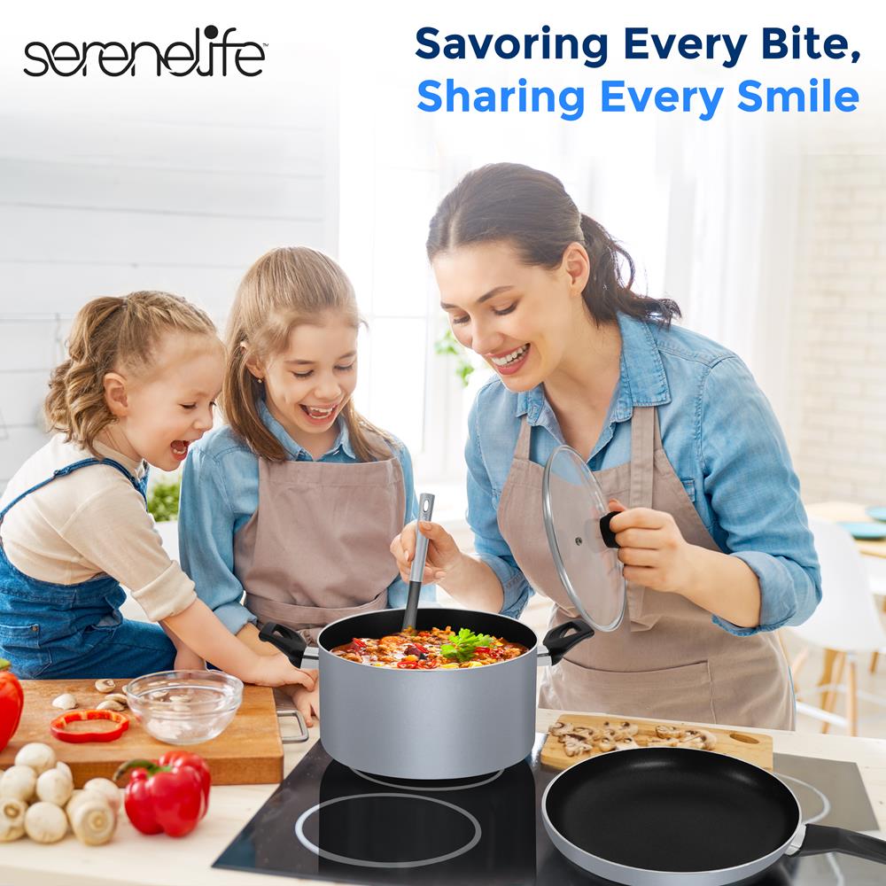 Serenelife Cookware Topfset 15-tlg Schwarz Antihaft