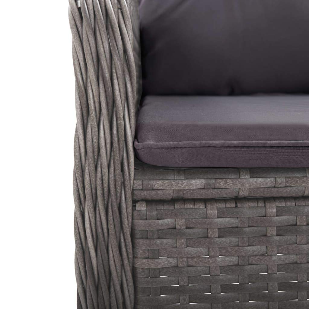 vidaXL Heim & Garten Bistro-Set Grau 3-tlg Rattan Glas wetterfest