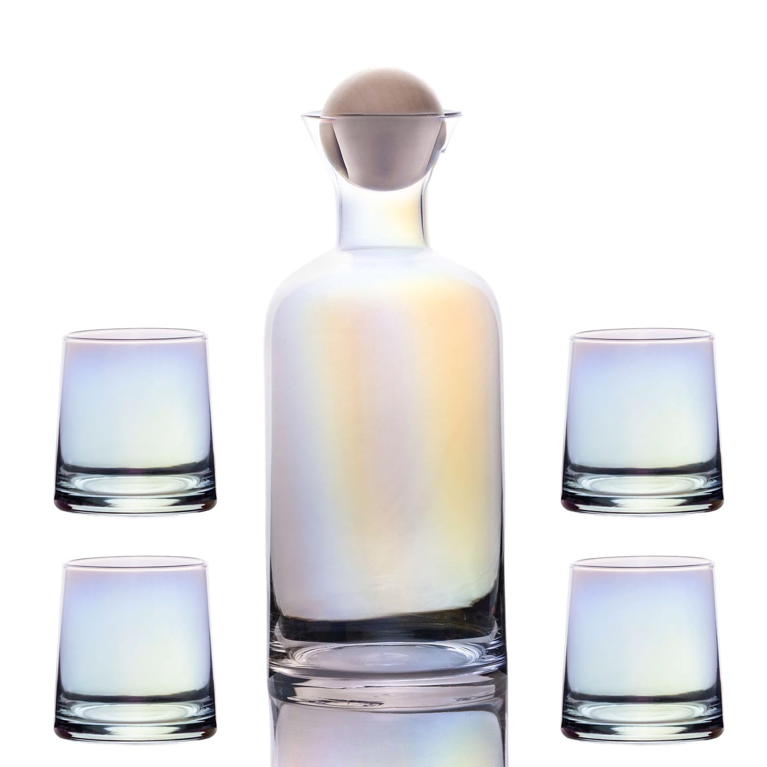 Intirilife Karaffe mit 4 Gläsern Glas 1,1 L Regenbogen Geschenkset