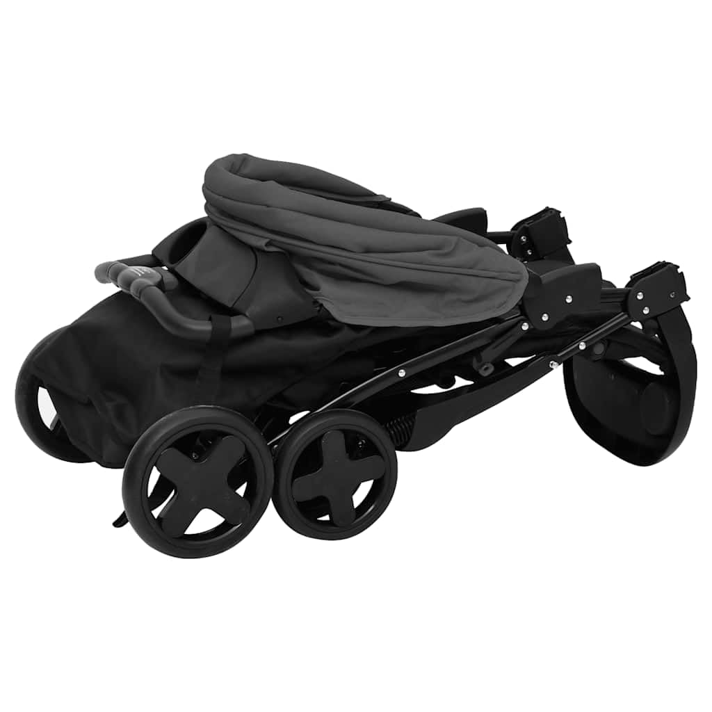 vidaXL Baby Kinderwagen 2-in-1 Buggy Dunkelgrau Stahl Klappbar