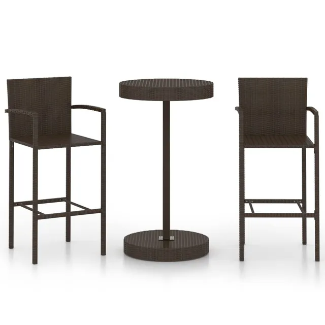 vidaXL Gartenbar Set 3-tlg. Poly Rattan Braun Bartisch Hocker