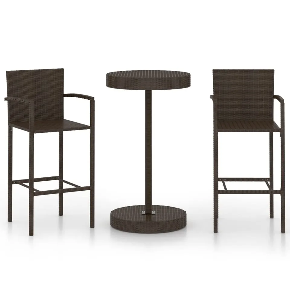 vidaXL Gartenbar Set 3-tlg. Poly Rattan Braun Bartisch Hocker