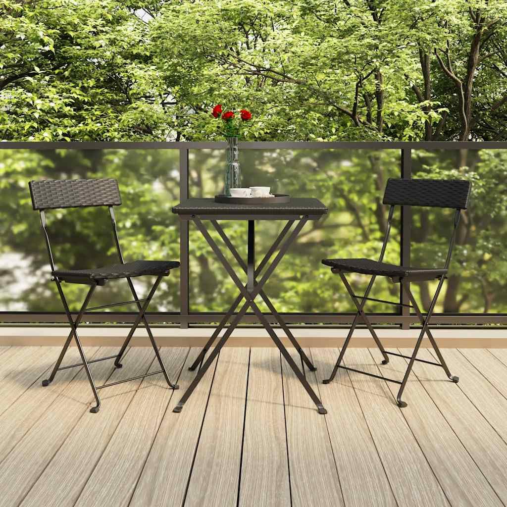 vidaXL Bistro-Set Schwarz 3-tlg Poly Rattan klappbar