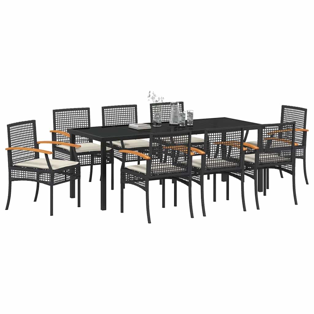 vidaXL Heim & Garten Essgruppe 9-tlg Schwarz Rattan Glastisch