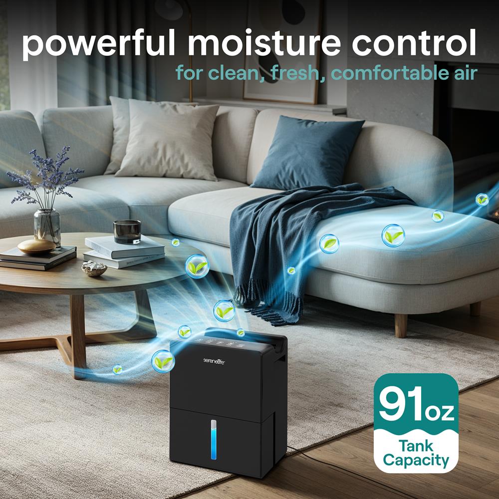 Serenelife DeHumidifiers Luftentfeuchter 2-in-1 Schwarz 2,6L Timer