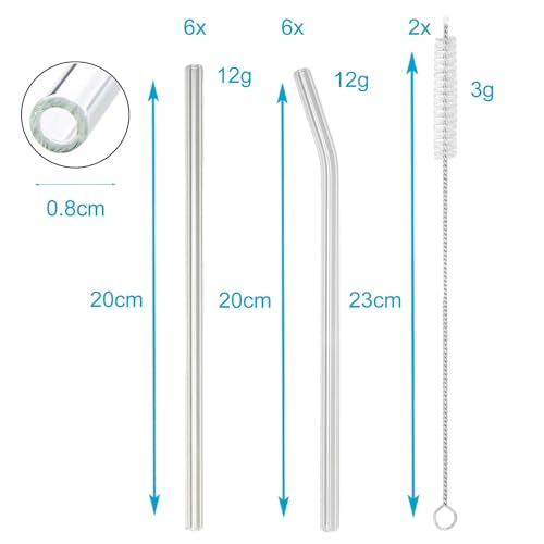 Intirilife Glas Strohhalm Set 15-tlg Trinkhalme gebogen 20 cm