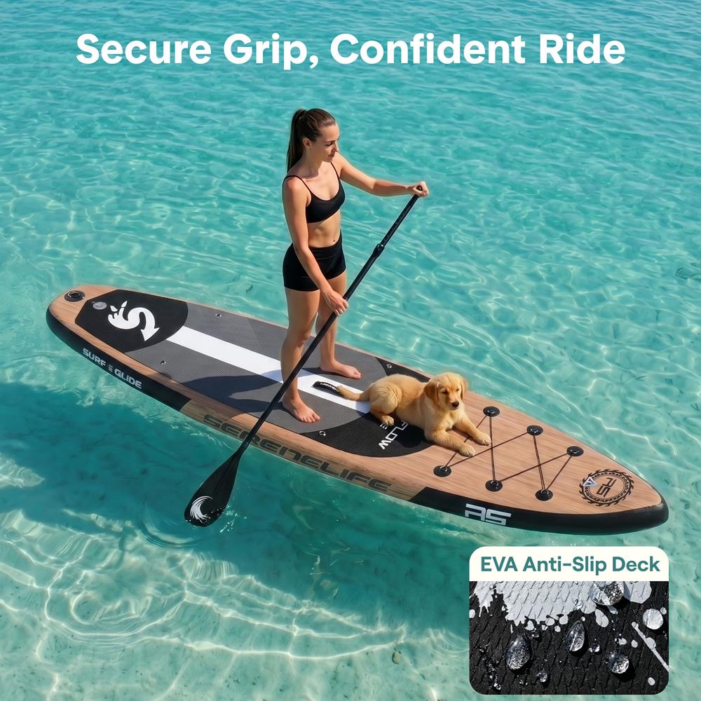 Serenelife SUP Board Aufblasbar 10'6 Holz 350lbs Set