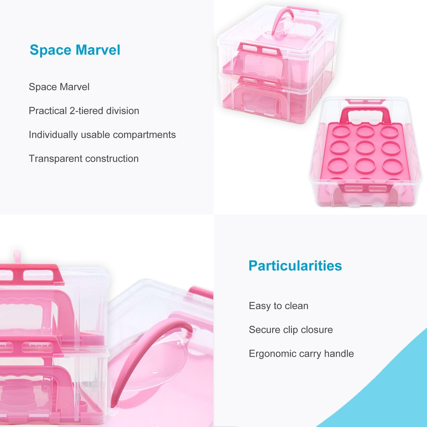 Intirilife Kuchenbox Pink 2 Etagen für 24 Cupcakes Kunststoff