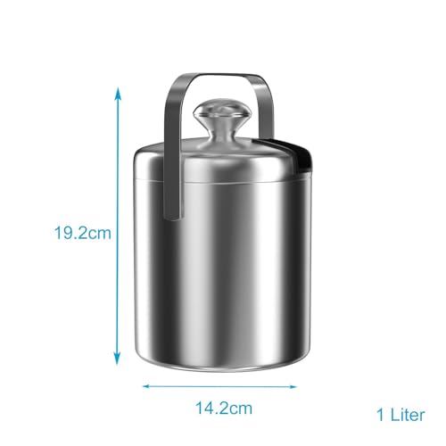 Intirilife Eiskübel Set Edelstahl 1L 4-teilig mit Zange Deckel