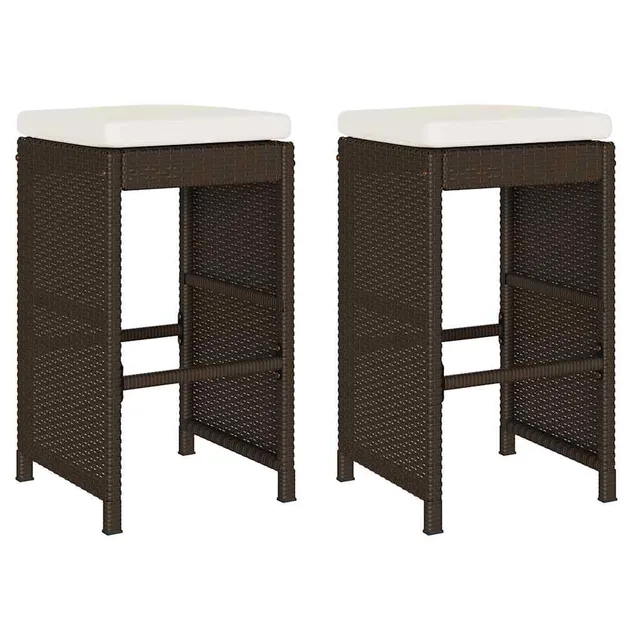 vidaXL Heim & Garten Barhocker Braun Rattanstuhl 2 Stk. mit Kissen
