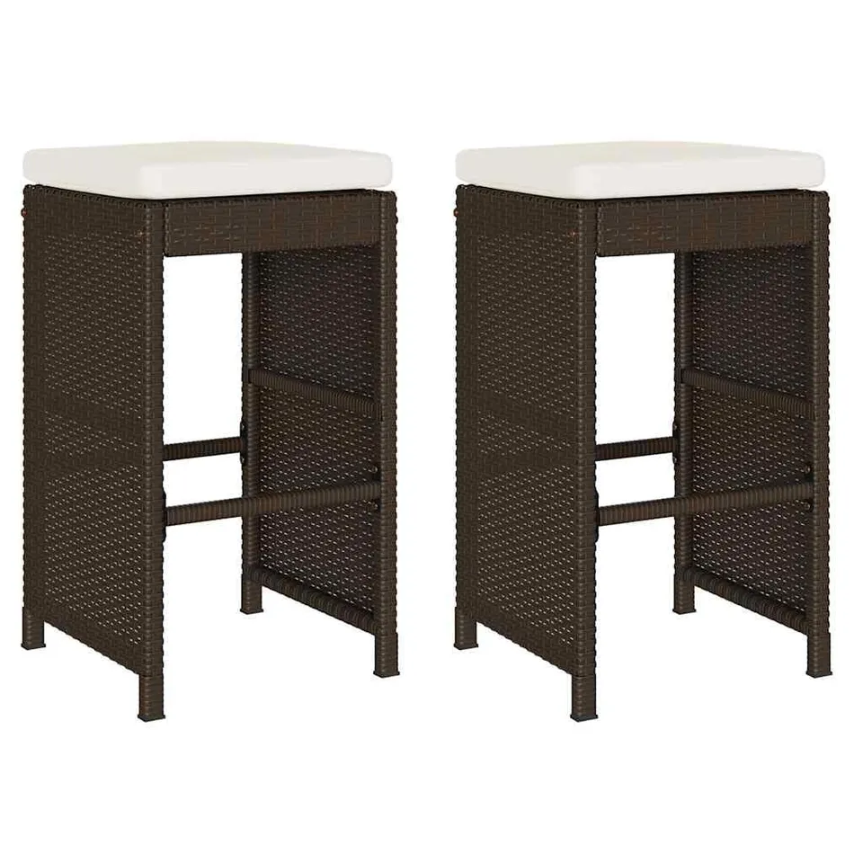 vidaXL Heim & Garten Barhocker Braun Rattanstuhl 2 Stk. mit Kissen
