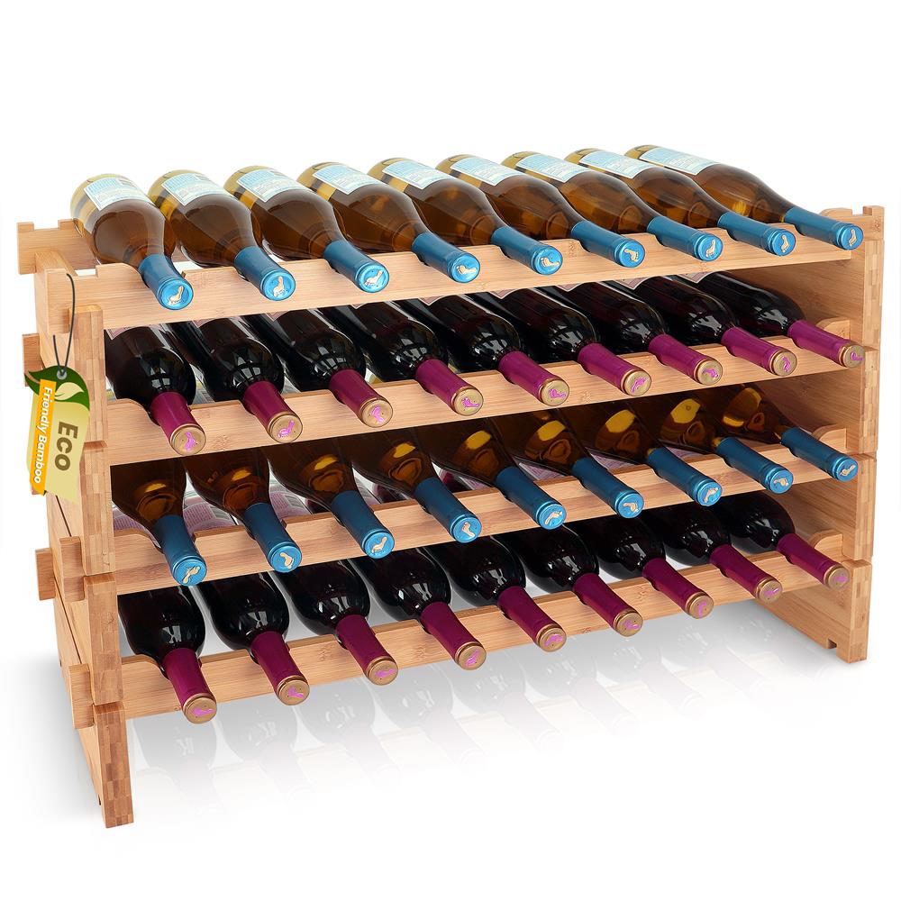 Serenelife Storage Weinregal Bambus 36 Flaschen 4 Ebenen
