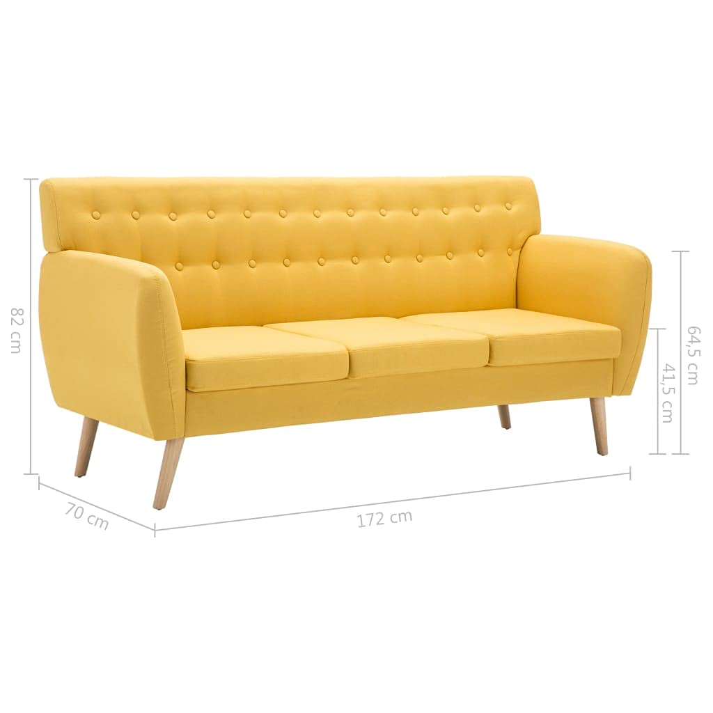 vidaXL Möbel 3-Sitzer-Sofa Stoff Gelb 172 cm