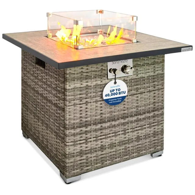 Serenelife Fire Pit Feuertisch Gas Rattan 50000 BTU