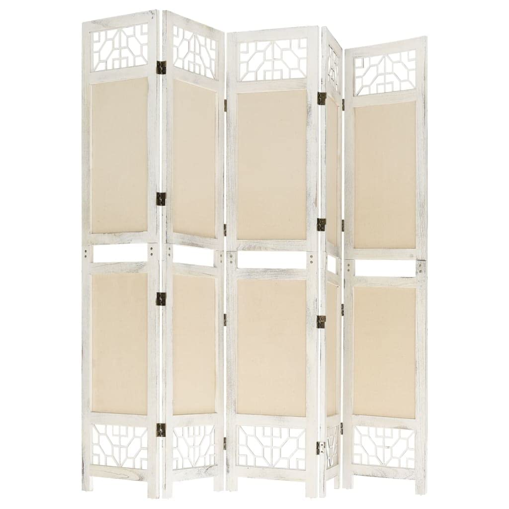 vidaXL Heim & Garten Raumteiler 5-tlg Paravent Creme 175x165cm
