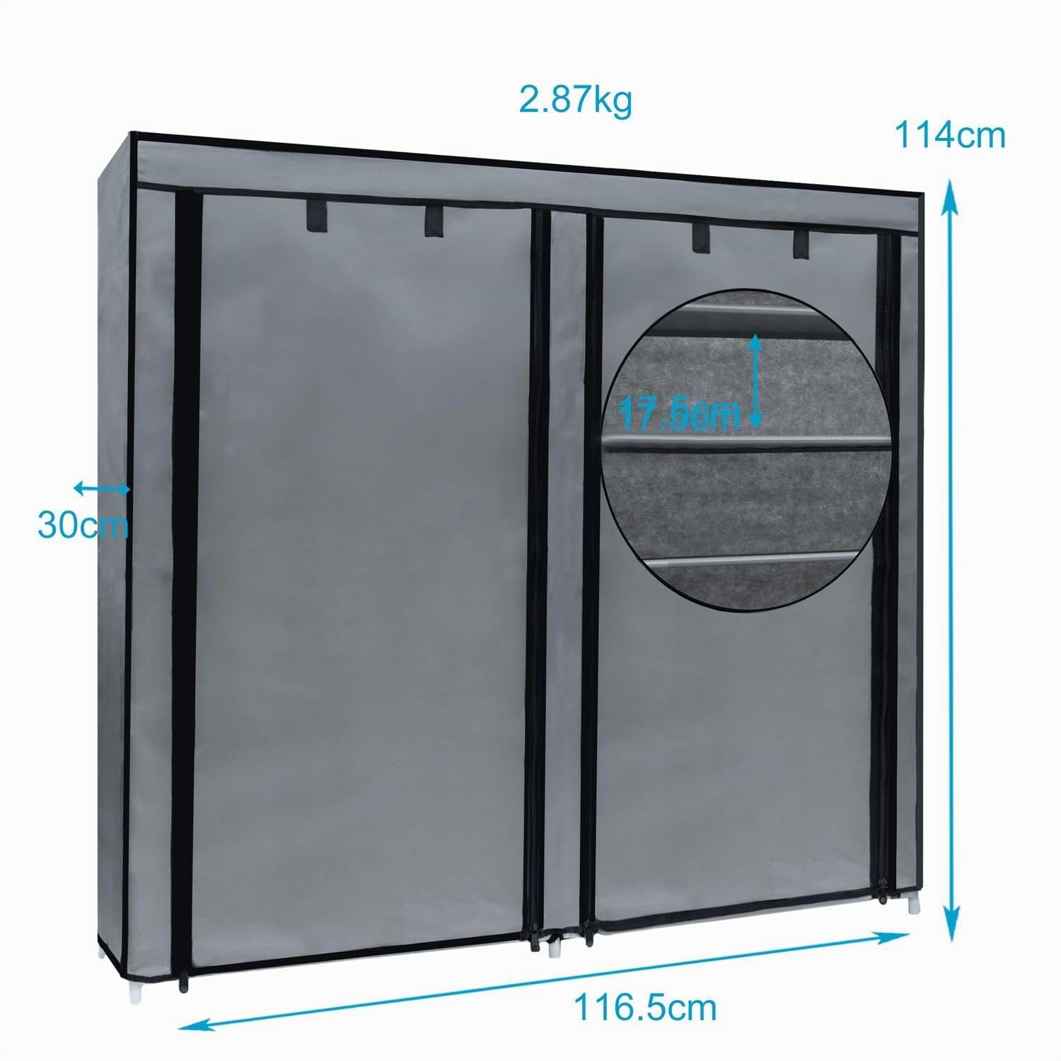 Intirilife Faltschrank Aschgrau 116,5x30x114 cm mit 12 Fächern
