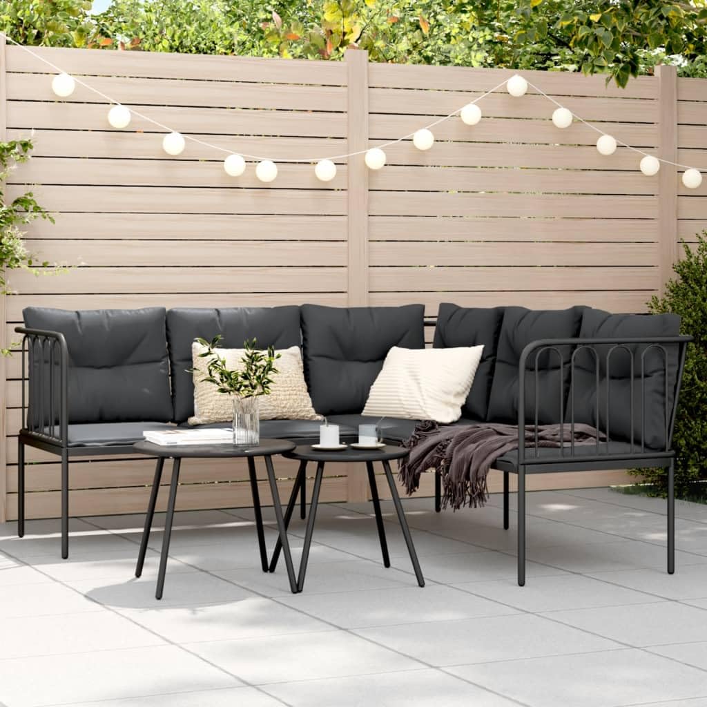 vidaXL Gartensofa L-Form Schwarz Textilene mit Kissen