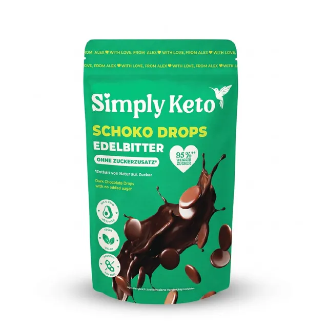 Simply Keto Schokodrops Edelbitter zuckerfrei 200g vegan