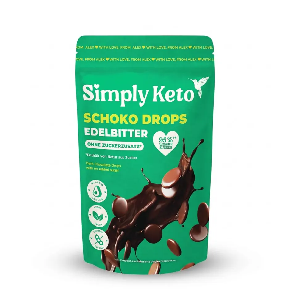 Simply Keto Schokodrops Edelbitter zuckerfrei 200g vegan