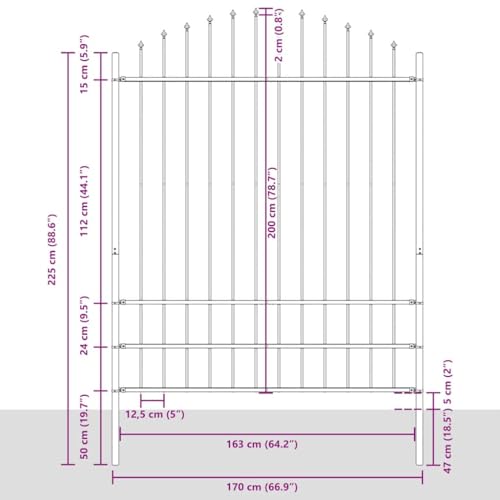 vidaXL Gartenzaun Stahl Schwarz 1,7 m Speerspitzen