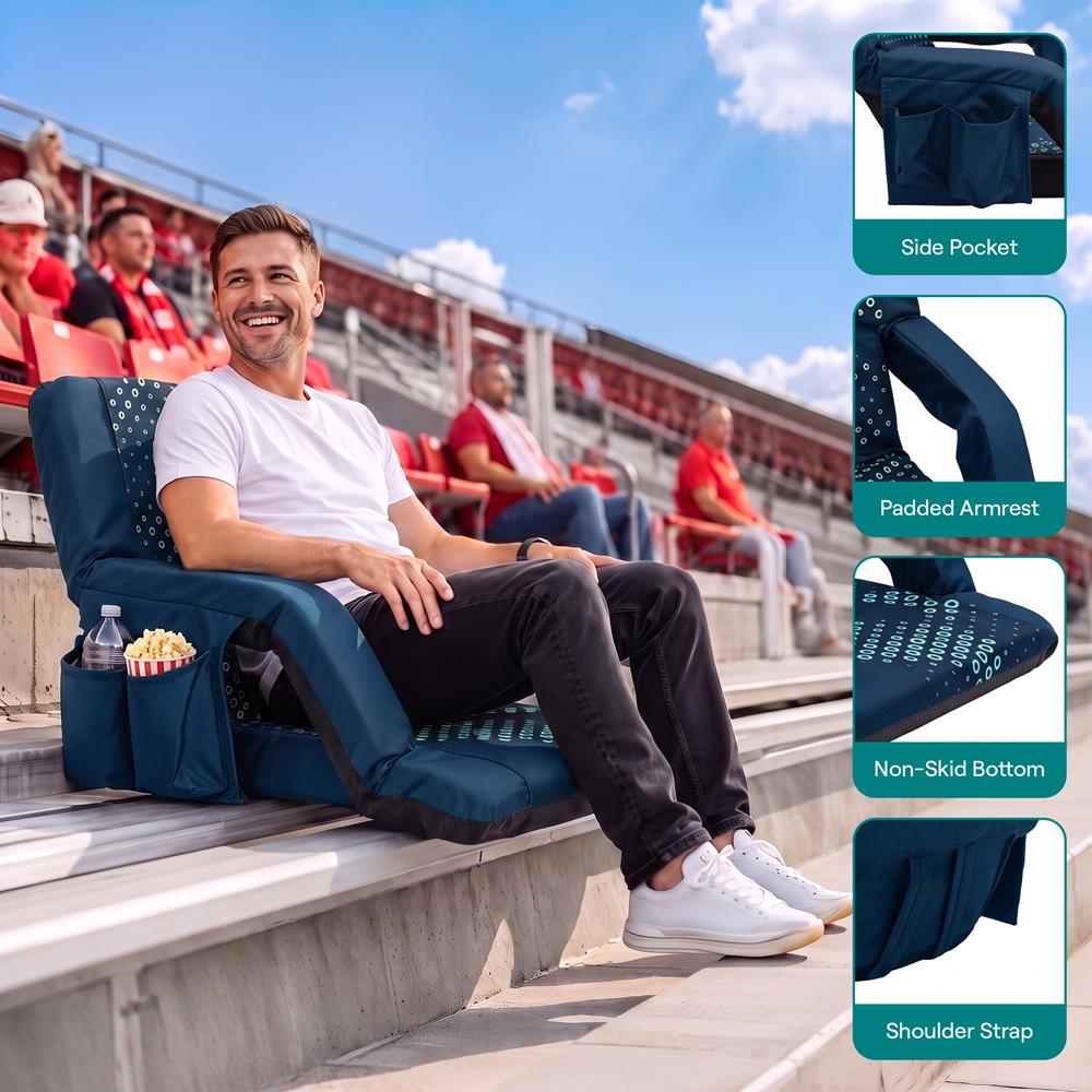 Serenelife Furniture Stadionstuhl 25" Blau mit Getränkehalter