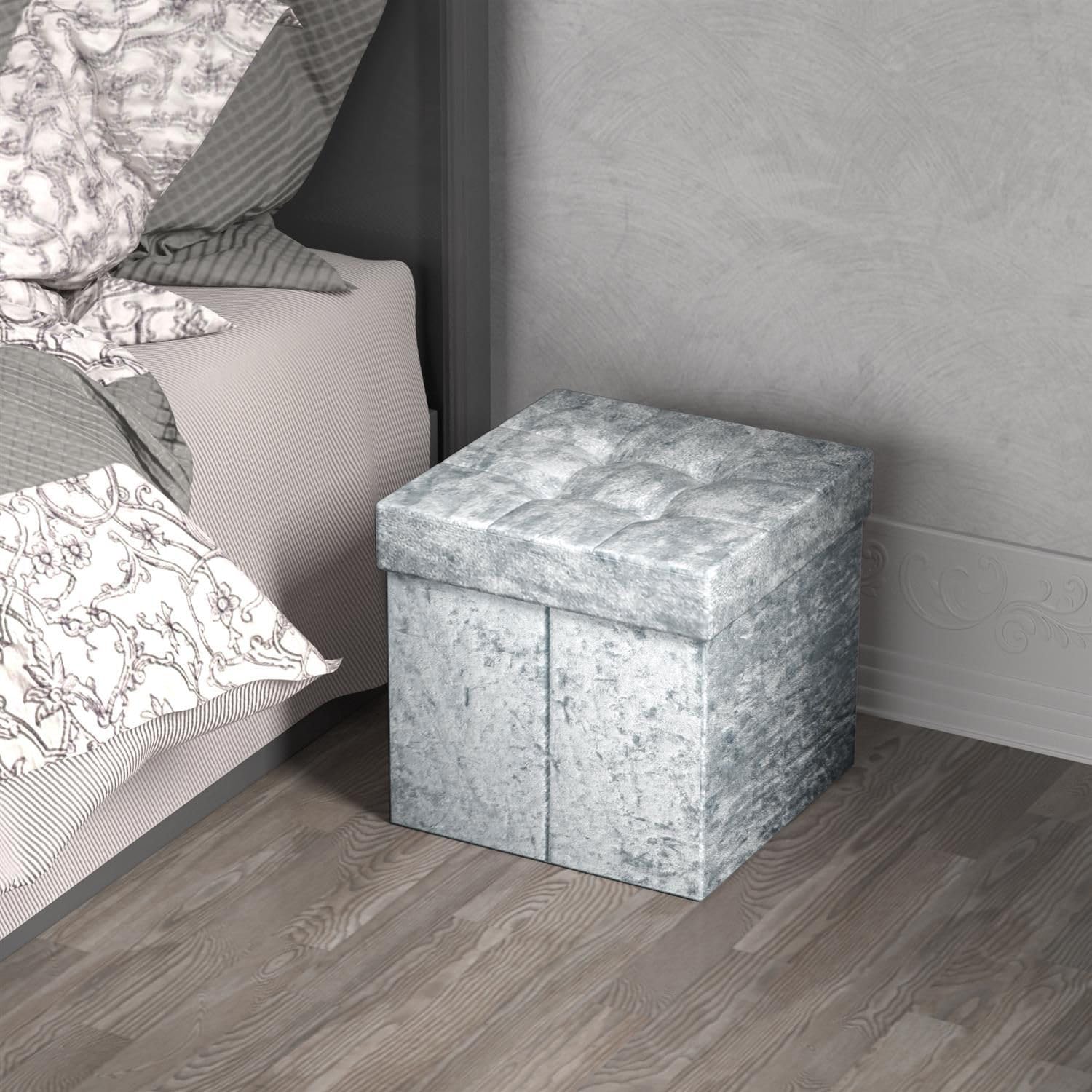 Intirilife Sitzhocker 30x30x30 Samt Blaugrau mit Stauraum