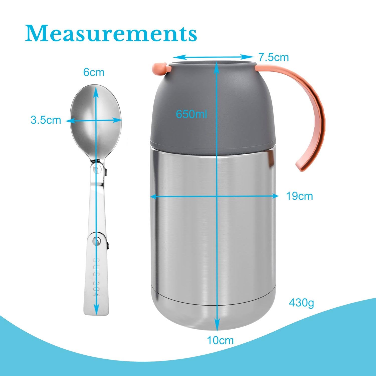 Intirilife Thermobehälter 650 ml Isolierbehälter Edelstahl
