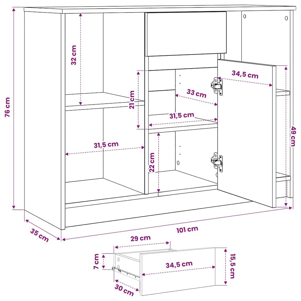 vidaXL Möbel Sideboard Weiß 101x35x76 cm mit Schublade