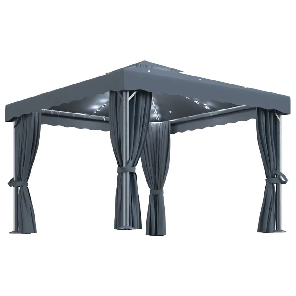 vidaXL Heim & Garten Pavillon 3x3 m Anthrazit mit Vorhängen LED