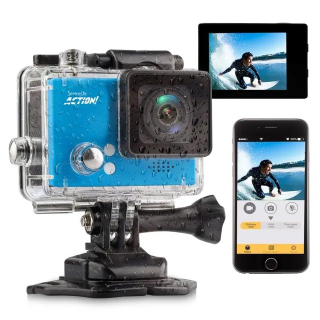 Serenelife 4K Action Cam Actionkamera Blau Slow-Mo WiFi