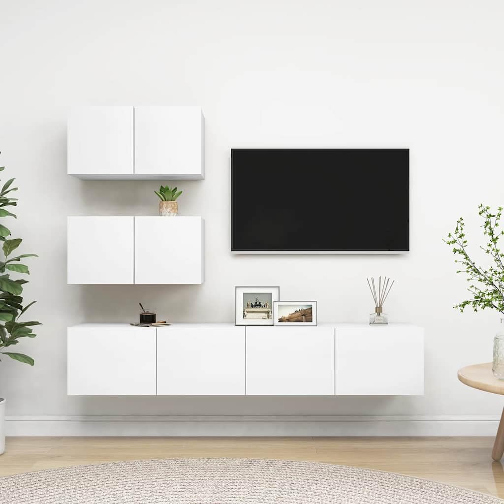 vidaXL Möbel TV-Schrank-Set 4-tlg weiß Holzwerkstoff hängend