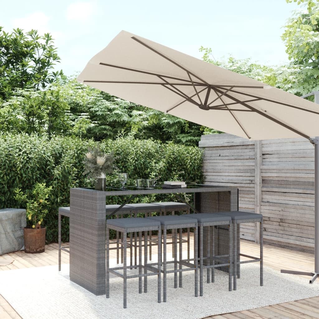 vidaXL Heim & Garten 9-tlg. Gartenbar-Set grau mit Kissen