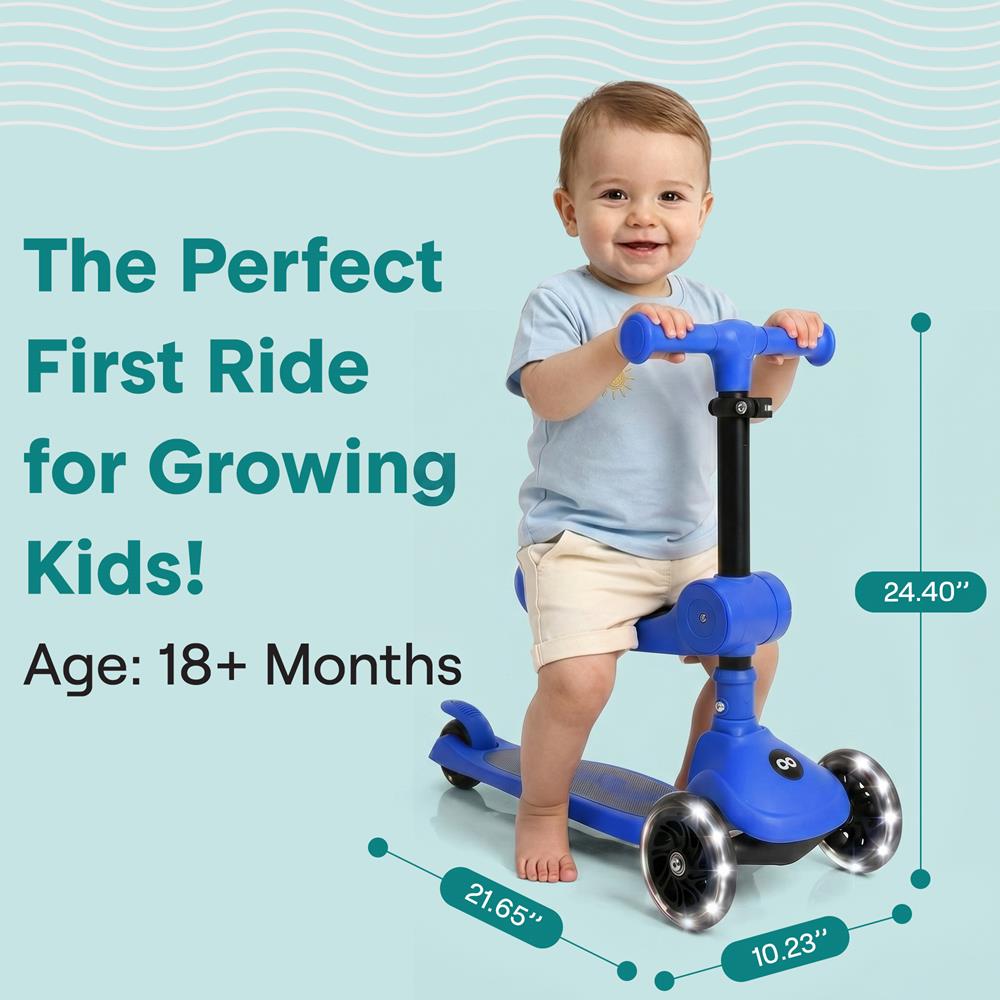 Serenelife Scooters Kinderroller 3 Räder Blau LED mit Sitz
